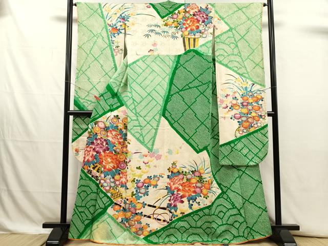 平和屋着物■豪華振袖　駒刺繍　絞り　草花文　枝梅　金彩　正絹　逸品　DABJ4354cd