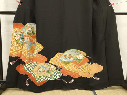 平和屋着物■豪華黒留袖　駒刺繍　地紙孔雀花文　枝梅　金彩　正絹　逸品　DABJ4374cd