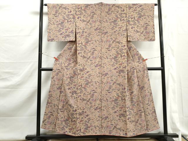 平和屋着物■上質な小紋　型染め　風景花鳥文　正絹　逸品　DABJ5287qa