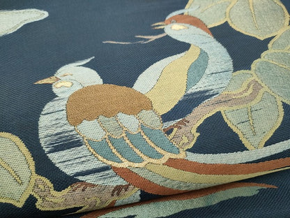 平和屋着物▼九寸名古屋帯　五戎鈴織　休み鳥枝葉文　正絹　逸品　CABL5075hy