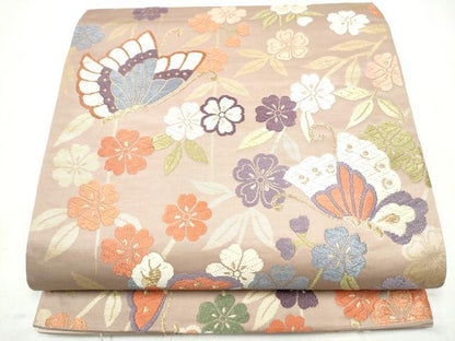 平和屋着物●六通柄袋帯　唐織　花蝶文　金糸　正絹　逸品　CABL5137hy