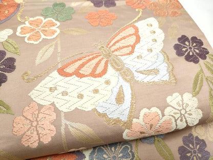 平和屋着物●六通柄袋帯　唐織　花蝶文　金糸　正絹　逸品　CABL5137hy
