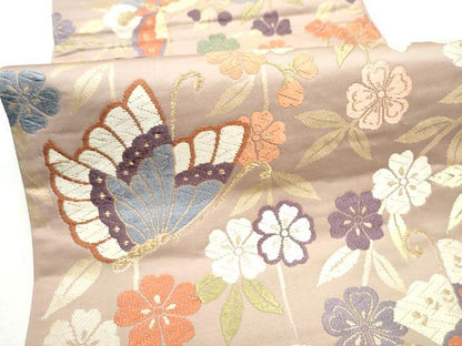 平和屋着物●六通柄袋帯　唐織　花蝶文　金糸　正絹　逸品　CABL5137hy