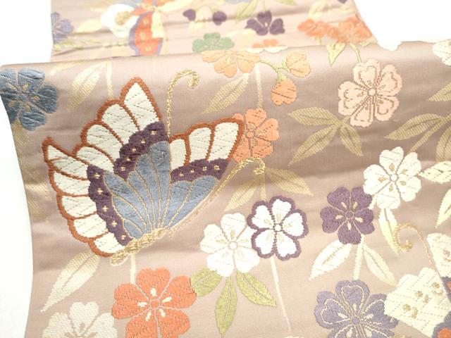 平和屋着物●六通柄袋帯　唐織　花蝶文　金糸　正絹　逸品　CABL5137hy