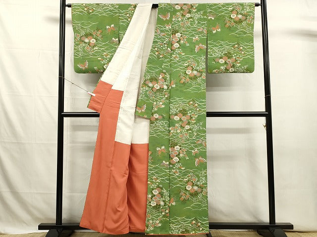 平和屋着物■上質な小紋　舞蝶花文　暈し染め　金彩　正絹　逸品　DABJ4395cd
