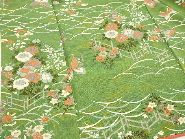 平和屋着物■上質な小紋　舞蝶花文　暈し染め　金彩　正絹　逸品　DABJ4395cd