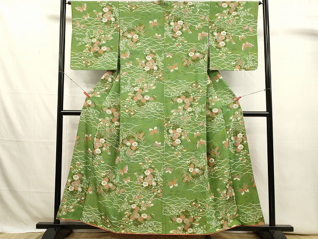 平和屋着物■上質な小紋　舞蝶花文　暈し染め　金彩　正絹　逸品　DABJ4395cd