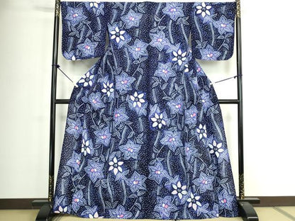 平和屋着物∴夏物　浴衣　有松鳴海絞り　草花文　綿　逸品　DABJ4407cd