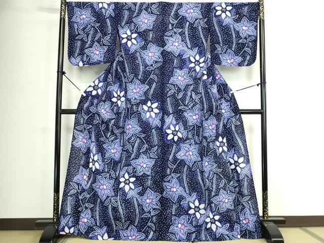 平和屋着物∴夏物　浴衣　有松鳴海絞り　草花文　綿　逸品　DABJ4407cd