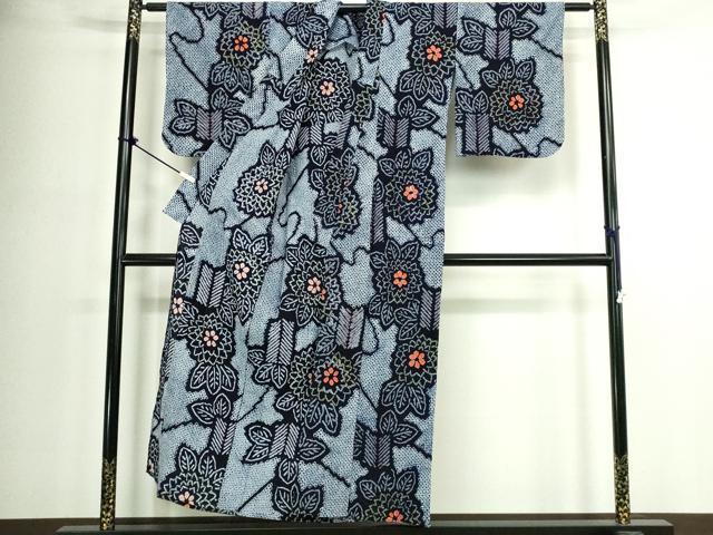 平和屋着物∴夏物　浴衣　有松鳴海絞り　草花文　綿　逸品　DABJ4411cd