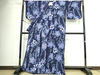 平和屋着物∴夏物　浴衣　有松鳴海絞り　草花文　綿　逸品　DABJ4407cd