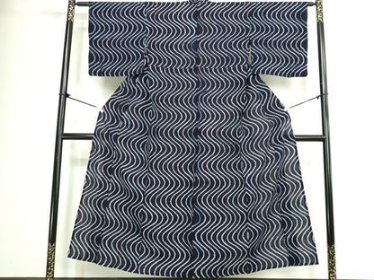 平和屋着物∴夏物　浴衣　有松鳴海絞り　流水文　綿　逸品　DABJ4403cd