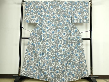 平和屋着物∴夏物　浴衣　注染　手縫い　花唐草文　綿　逸品　DABJ4438cd