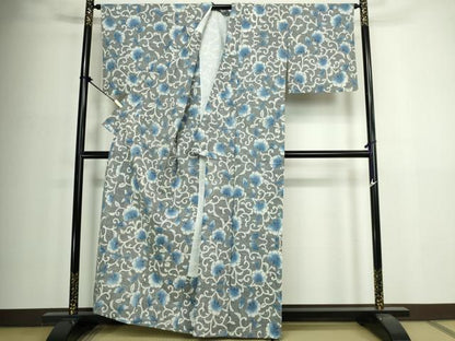 平和屋着物∴夏物　浴衣　注染　手縫い　花唐草文　綿　逸品　DABJ4438cd