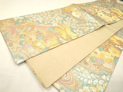 平和屋着物▼六通柄袋帯　辻が花　花鳥文　金銀糸　正絹　逸品　DABI7919fe