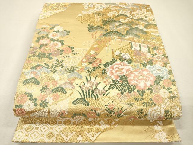 平和屋着物▼六通柄袋帯　慶長御所解文様　金糸　正絹　逸品　DABI7938fe