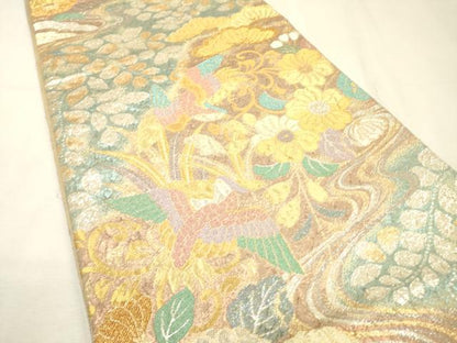 平和屋着物▼六通柄袋帯　辻が花　花鳥文　金銀糸　正絹　逸品　DABI7919fe