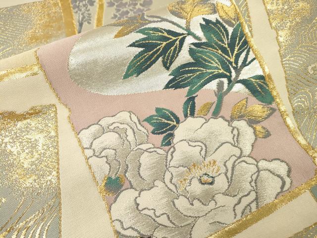 平和屋着物▼六通柄袋帯　紹伝　色紙花鳥文　金銀糸　正絹　逸品　DABI7920fe