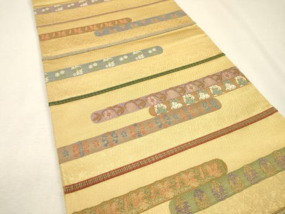 平和屋着物▼六通柄袋帯　菱絢錦　あけぼの繭　正絹　逸品　DABI7942fe
