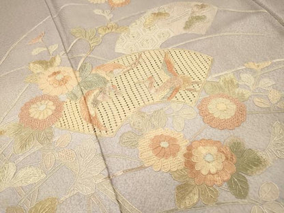 平和屋着物▼中国三大刺繍　スワトウ刺繍　汕頭刺繍　相良刺繍　蘇州刺繍　総刺繍　訪問着　地紙飛鶴花文　暈し染　正絹　逸品　DABI7999fe