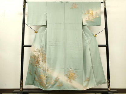 平和屋着物▼訪問着　螺鈿　御所車風景花文　暈し染　金彩　正絹　逸品　DABI7997fe