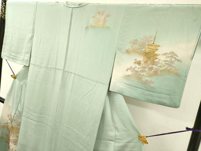 平和屋着物▼訪問着　螺鈿　御所車風景花文　暈し染　金彩　正絹　逸品　DABI7997fe
