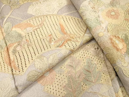 平和屋着物▼中国三大刺繍　スワトウ刺繍　汕頭刺繍　相良刺繍　蘇州刺繍　総刺繍　訪問着　地紙飛鶴花文　暈し染　正絹　逸品　DABI7999fe