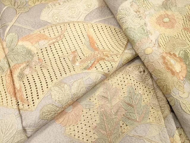 平和屋着物▼中国三大刺繍　スワトウ刺繍　汕頭刺繍　相良刺繍　蘇州刺繍　総刺繍　訪問着　地紙飛鶴花文　暈し染　正絹　逸品　DABI7999fe