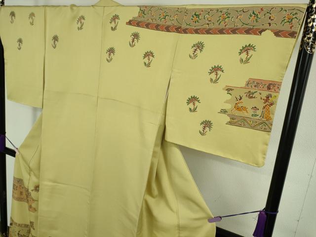 平和屋本店●極上　名門・上野家　上野街子　清染居　訪問着　人物鳥獣花文　淡黄色地　金通し地　逸品　未使用　DZAB4030kh6