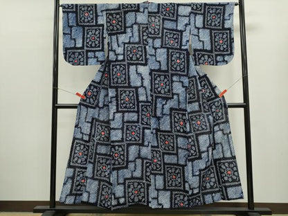 平和屋着物∴夏物　浴衣　有松鳴海絞り　色紙花文　綿　逸品　CABL8032ze