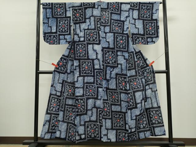 平和屋着物∴夏物　浴衣　有松鳴海絞り　色紙花文　綿　逸品　CABL8032ze