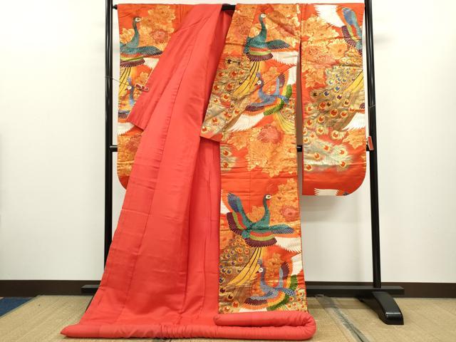 平和屋本店●色打掛　お引きずり　唐織　和装　婚礼　結婚式　花嫁　神社挙式　孔雀　牡丹　金糸　逸品　CABL8053ze