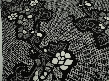 平和屋着物∴夏物　浴衣　有松鳴海絞り　花唐草文　黒地　綿　逸品　CABL8039ze