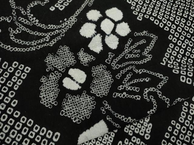 平和屋着物∴夏物　浴衣　有松鳴海絞り　花唐草文　黒地　綿　逸品　CABL8039ze