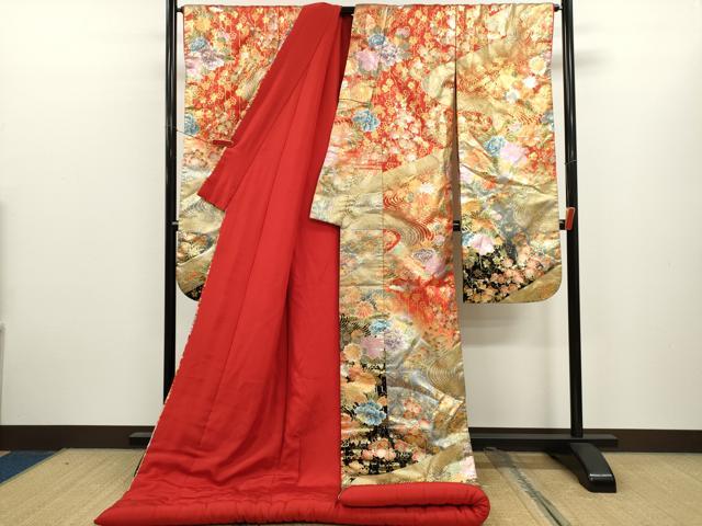 平和屋本店●色打掛　お引きずり　和装　婚礼　結婚式　花嫁　神社挙式　流水草花文　金銀彩　逸品　CABL8052ze