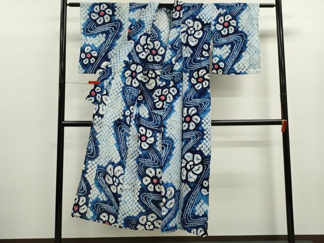 平和屋着物∴夏物　浴衣　有松鳴海絞り　蜘蛛絞り　流水舞花文　綿　逸品　CABL8033ze