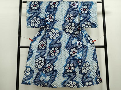 平和屋着物∴夏物　浴衣　有松鳴海絞り　蜘蛛絞り　流水舞花文　綿　逸品　CABL8033ze