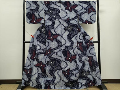 平和屋着物∴夏物　浴衣　有松鳴海絞り　舞蝶文　綿　逸品　CABL8041ze
