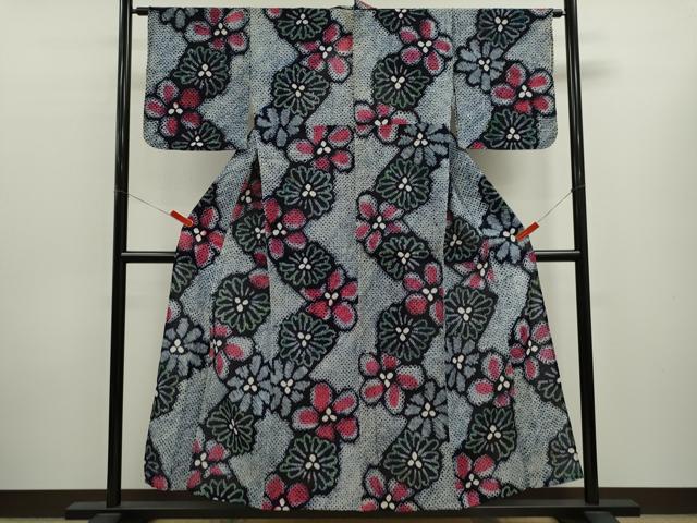 平和屋着物∴夏物　浴衣　有松鳴海絞り　舞花文　綿　逸品　CABL8034ze