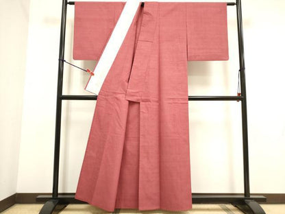 平和屋着物▽結城紬　単衣　今様色　正絹　逸品　DABJ4445cd