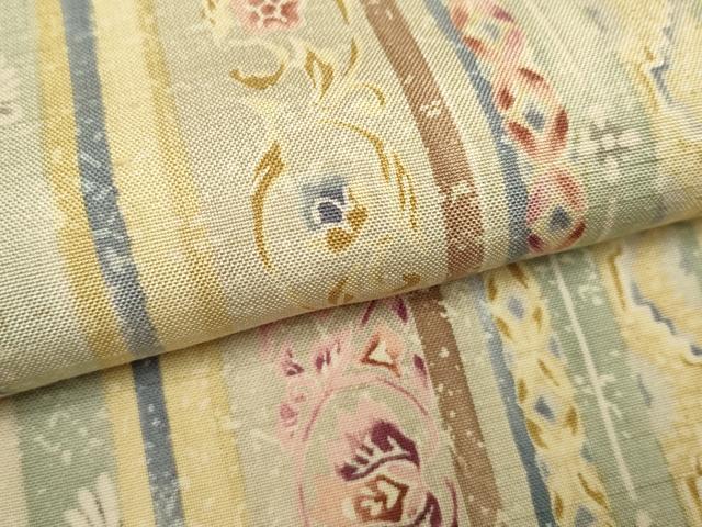 平和屋着物▽上質な小紋　単衣　紬地　更紗花間道　正絹　逸品　DABJ4452cd
