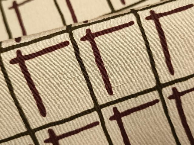 平和屋着物▽上質な小紋　単衣　変わり格子　お召縮緬　正絹　逸品　DABJ4483cd