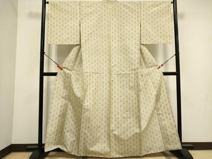 平和屋着物▽上質な紬　単衣　麻の葉文　正絹　逸品　DABJ4473cd