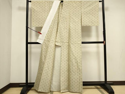 平和屋着物▽上質な紬　単衣　麻の葉文　正絹　逸品　DABJ4473cd