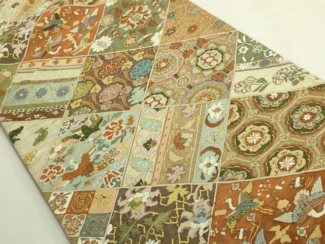 平和屋本店●最高級　明綴れ　全通柄袋帯　吉祥花鳥文　金糸　逸品　DZAB9894kh6