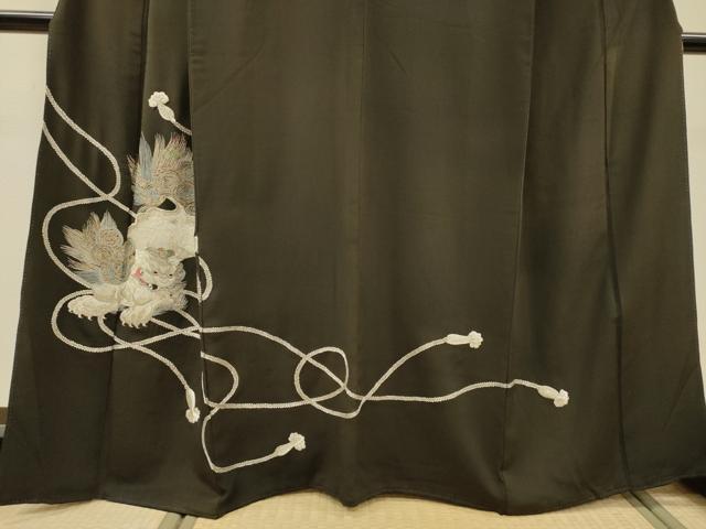平和屋着物▼豪華黒留袖　総刺繍　唐獅子　銀糸　正絹　逸品　DABJ7059fe