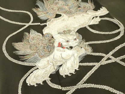 平和屋着物▼豪華黒留袖　総刺繍　唐獅子　銀糸　正絹　逸品　DABJ7059fe