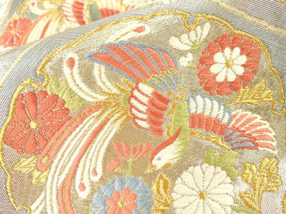 平和屋着物▼六通柄袋帯　唐織　鳳凰雪輪吉祥花文　金銀糸　正絹　逸品　DABJ7117fe