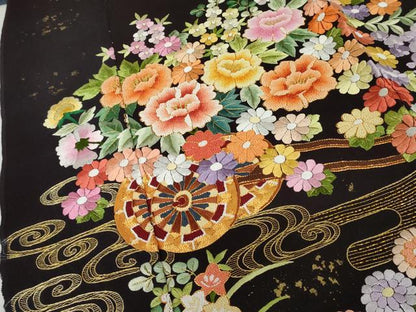 平和屋本店●中国三大刺繍 相良刺繍 手刺繍 お引きずり・お引き摺り・引き振袖 仮絵羽 和装 結婚式 舞妓 芸妓 芸者 衣装 駒刺繍 AABK8418fw