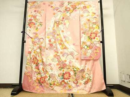 平和屋着物●豪華振袖　駒刺繍　貝桶花松文　牡丹　暈し染め　金彩　正絹　逸品　DABK2016op